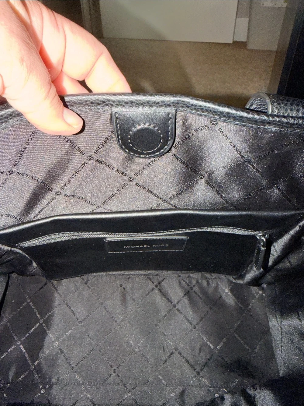 Michael Kors Black and White Signature Stripe Tote with Matching Wallet
